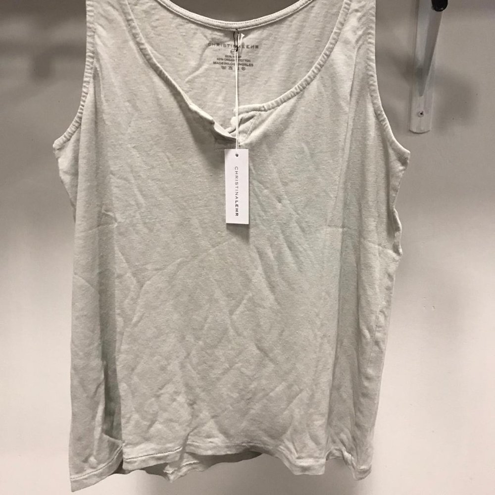 NWT Christina Lehr skipper tank top tee t shirt light grey short loose fit